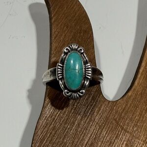 Silver Turquoise Ring ; Size 8